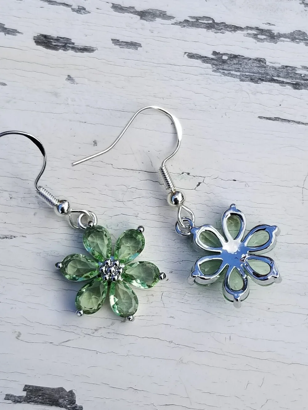 Sterling Silver Peridot Flower Dangle Earrings, Peridot Jewelry, August Birthday